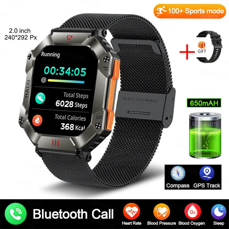 Android GPS smart watch for women with a titanium alloy case shown on a wrist, featuring a resin dial and a black camouflage strap.