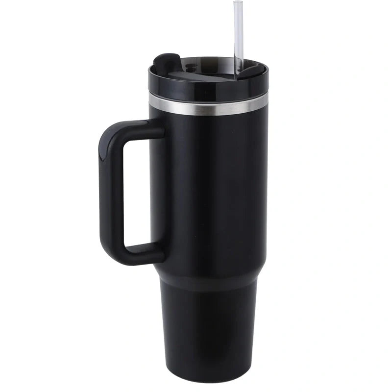40oz stainless steel straw coffee mug with handle, ideal for travel
