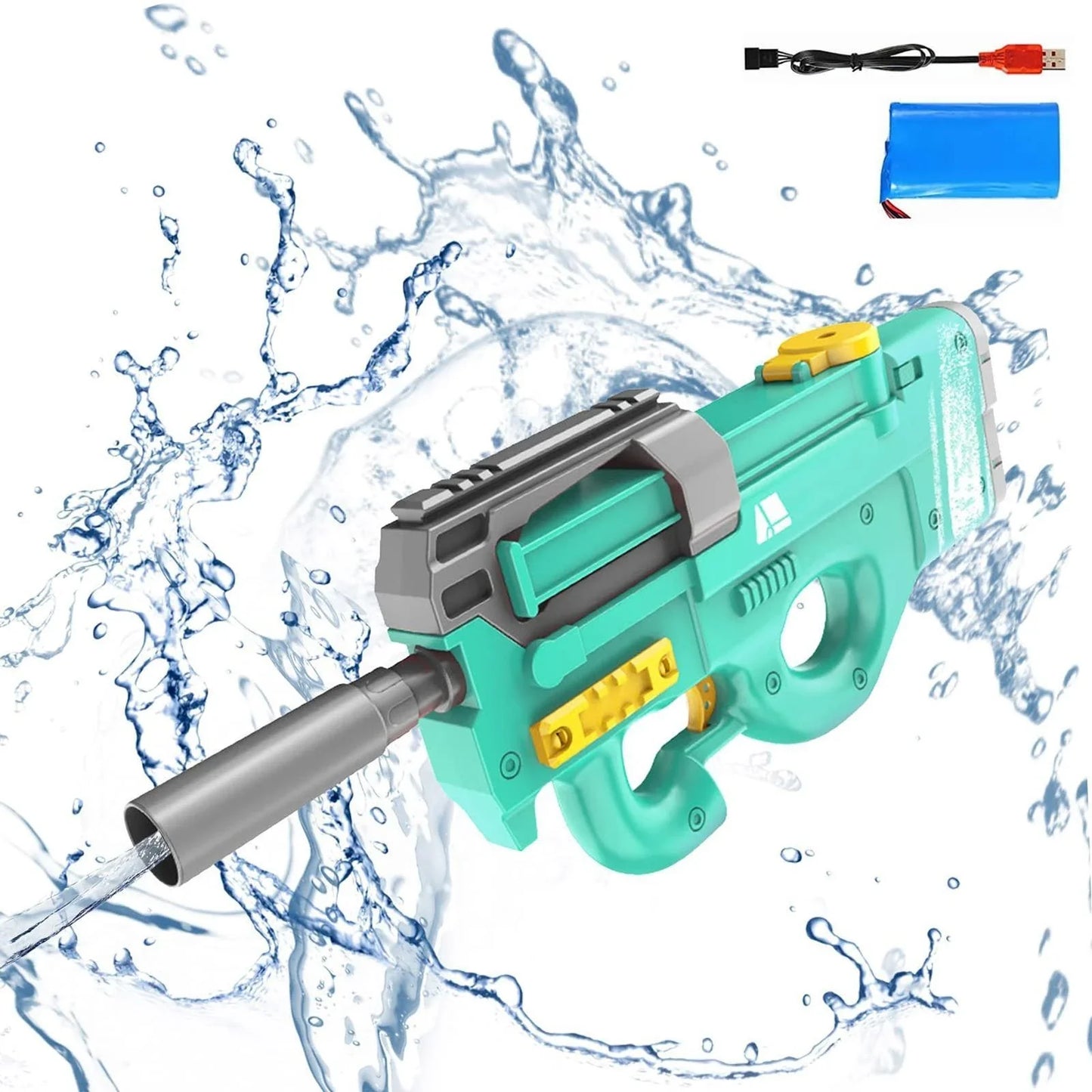 High-powered P90 electric water gun with long range and large capacity for outdoor summer fun