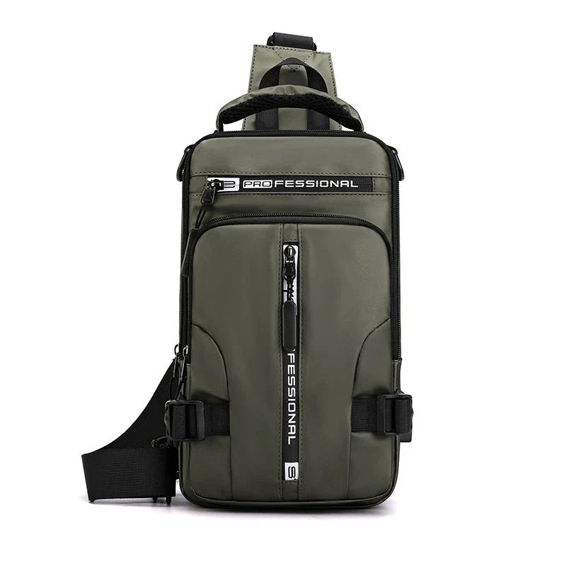 Versatile men's crossbody bag with multifunctional backpack, shoulder, and chest pack design in various colors