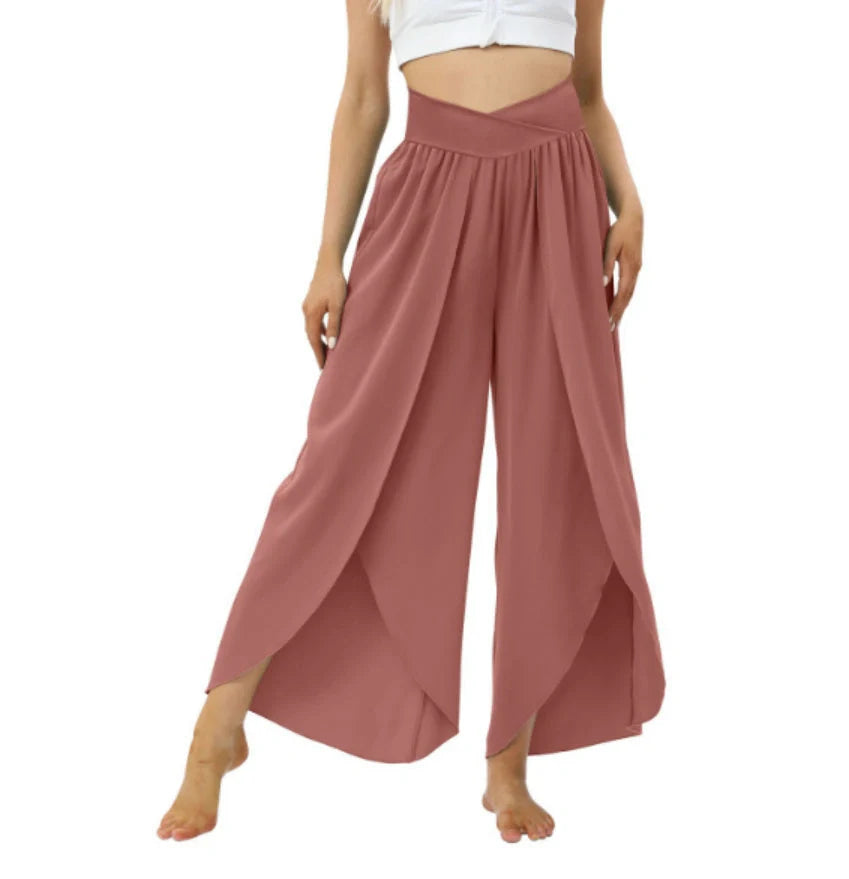 Women's summer high waist loose split yoga pants in various colours