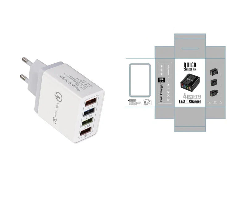 Powerful 4-Port USB Wall Charger with Quick Charge 3.0 for Phones and Tablets