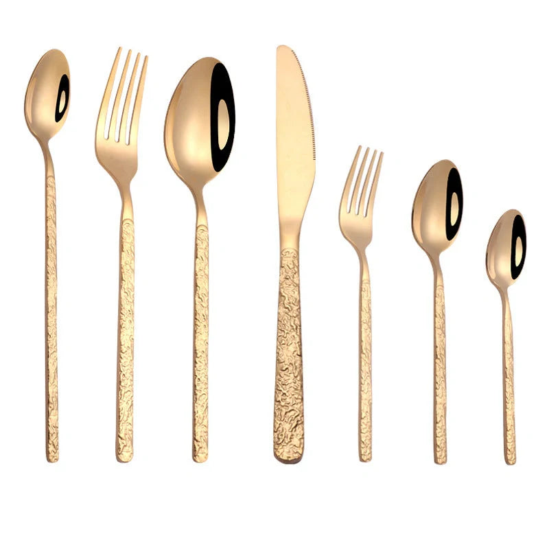 Premium embossed steak cutlery set with textured handles and mirror polish