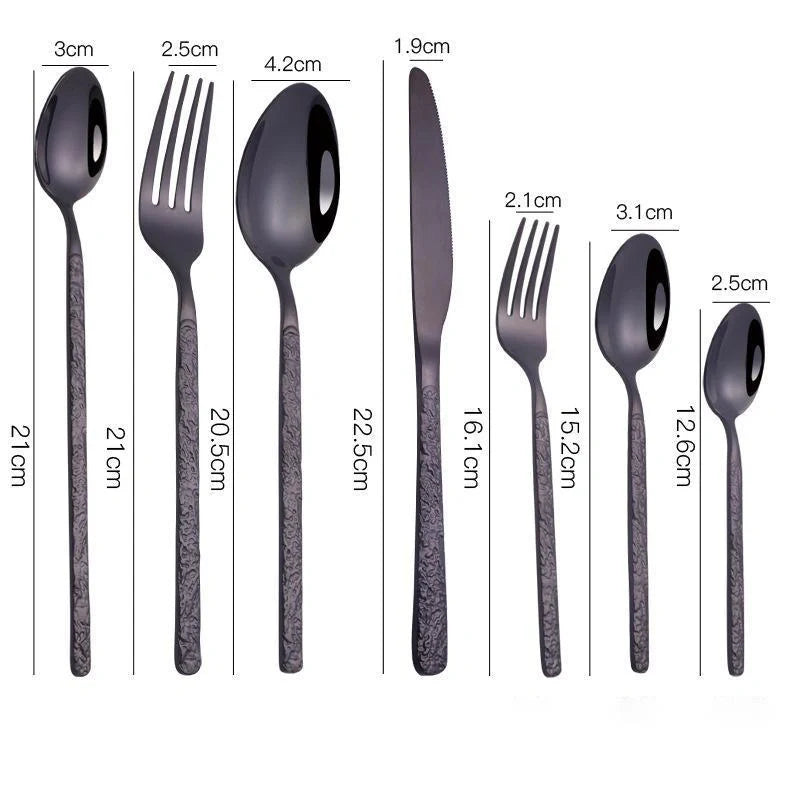 Premium embossed steak cutlery set with textured handles and mirror polish