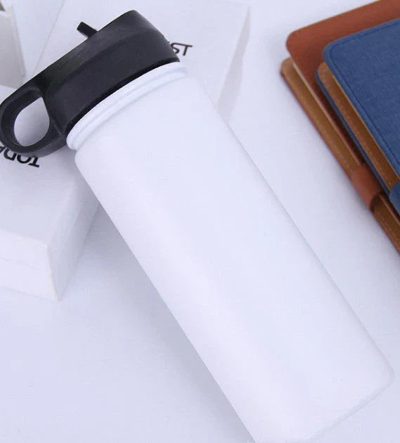 Stainless steel insulated water bottle with wide mouth and push-button lid for hot and cold beverages
