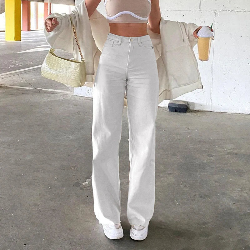 Spice Girls inspired high waist bell bottom jeans in black, brown, and white