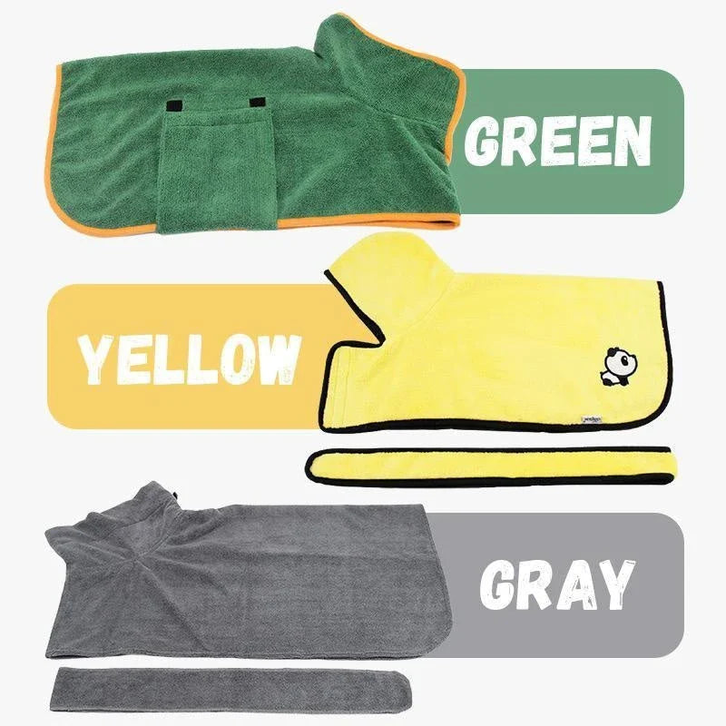 Absorbent pet drying robe with adjustable waist wrap, made of premium microfiber and terry cloth for quick drying and comfort