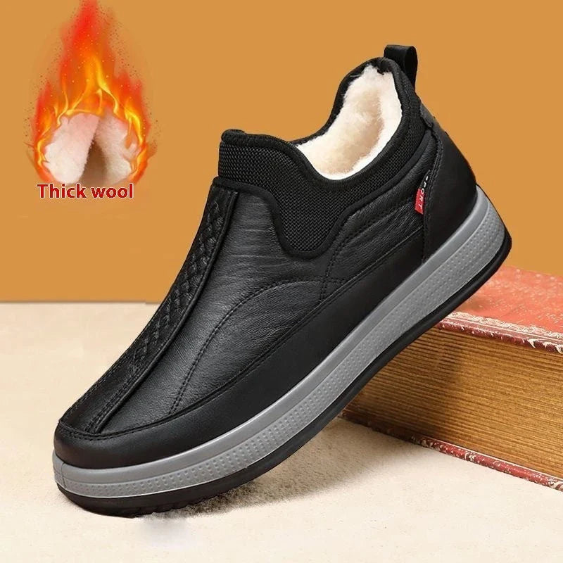 Cozy winter snow boots with fleece lining, round toe, and non-slip rubber sole for warmth and traction in cold weather