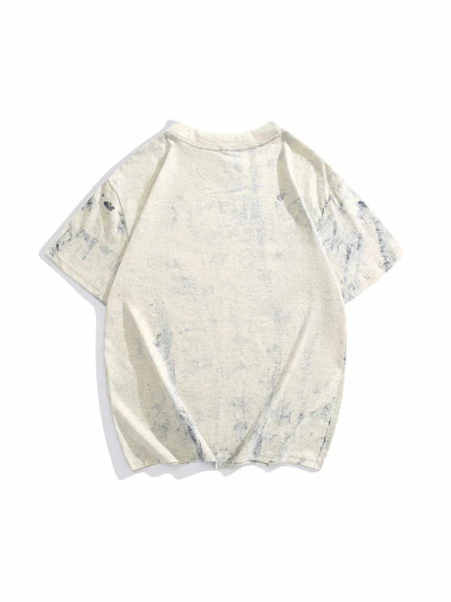 Gray men's loose fit t-shirt with a full coverage tie dye print pattern