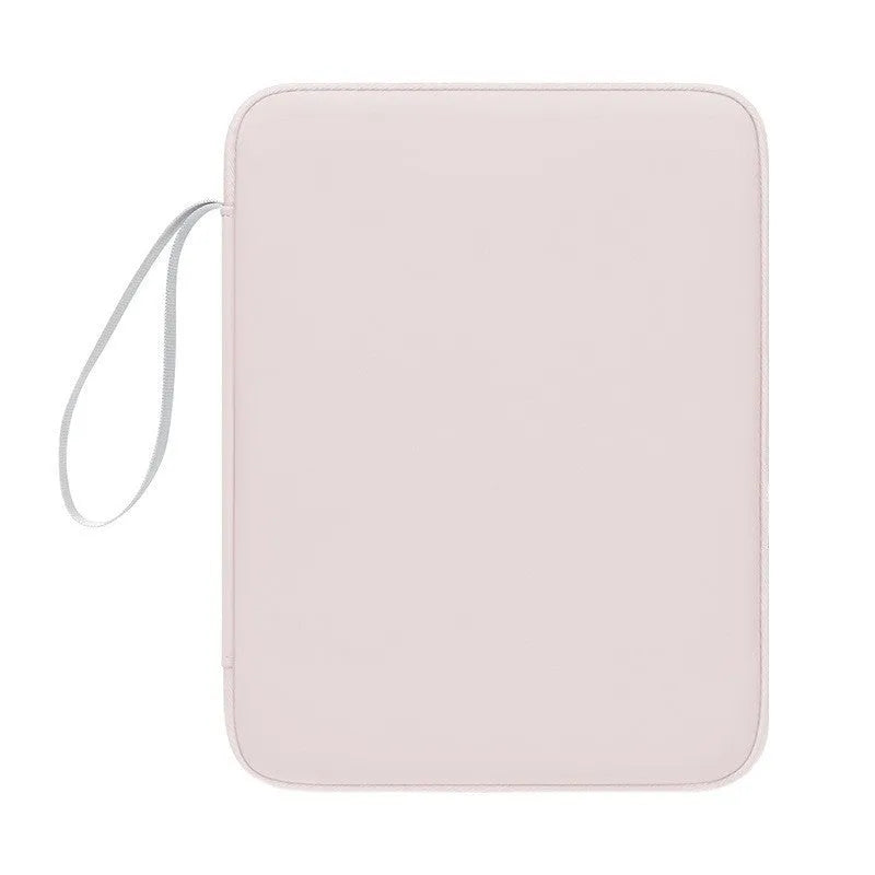 Imitation leather tablet protective case with handle in black colour showing fabric interior