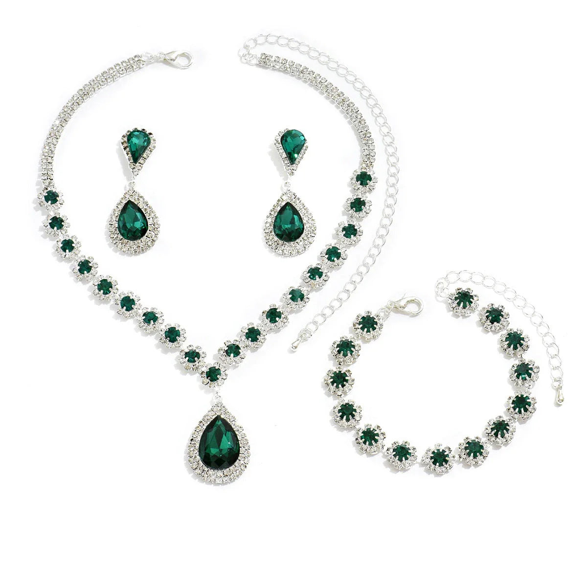 Bridal jewelry set with necklace, earrings, and bracelet featuring a sun and moon design with rhinestones