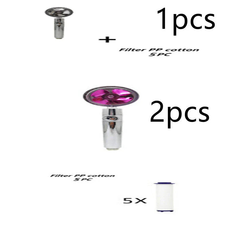 A high-pressure handheld shower head with a turbo-charged water flow and a cotton filter for a luxurious, spa-like bathing experience.