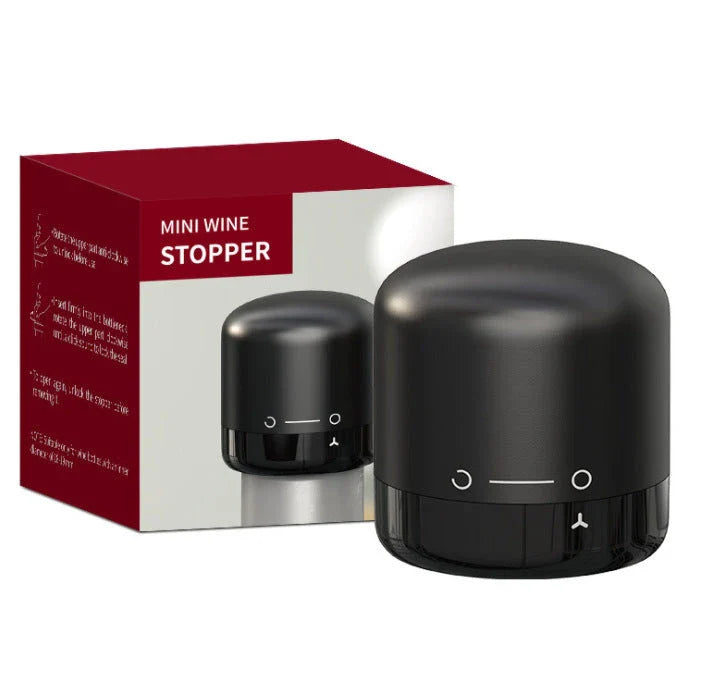 Premium black champagne and wine bottle stoppers with vacuum seal technology to preserve freshness and carbonation