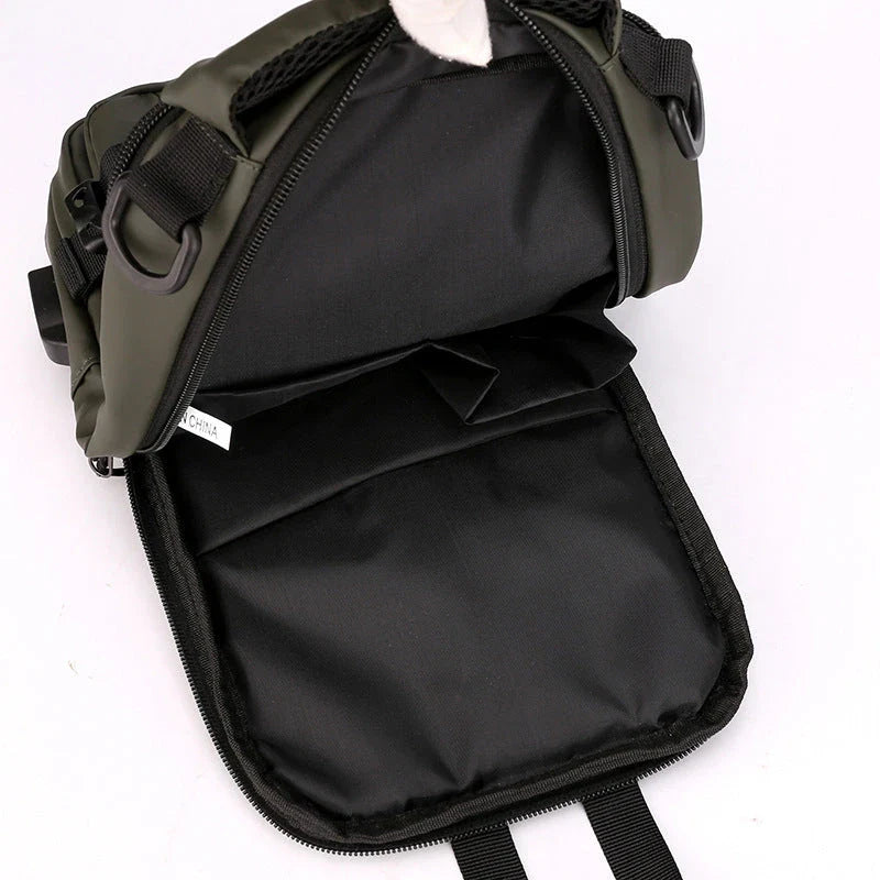 Versatile men's crossbody bag with multifunctional backpack, shoulder, and chest pack design in various colors