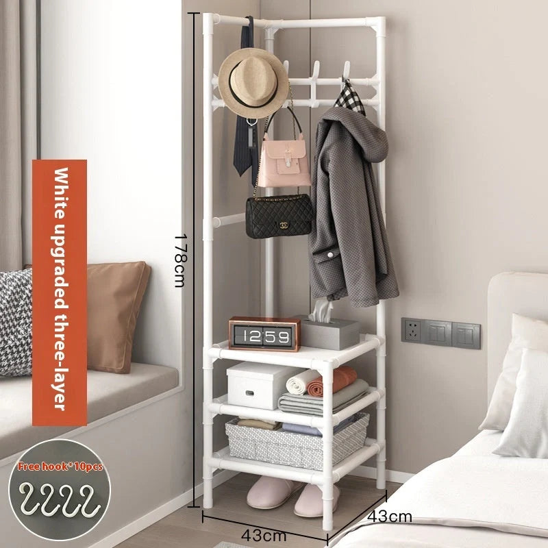 Modern stainless steel corner coat rack with multi-layer design and hooks