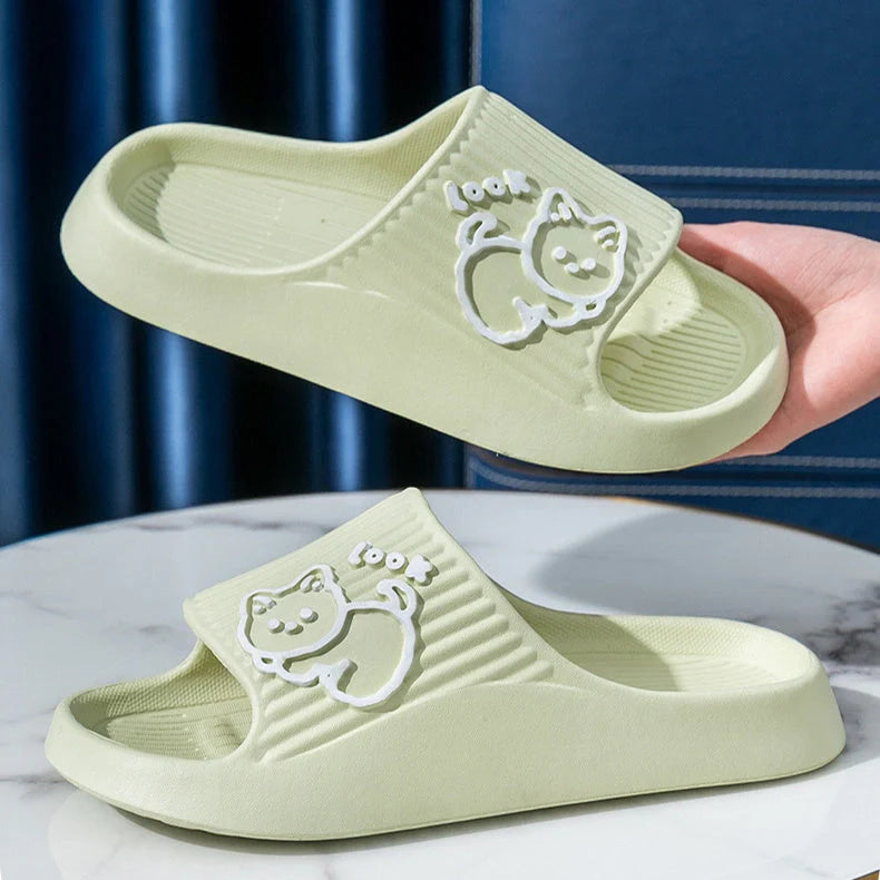 Women's cat design slippers with non-slip EVA sole in various colours