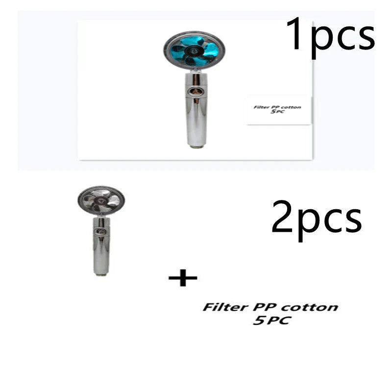A high-pressure handheld shower head with a turbo-charged water flow and a cotton filter for a luxurious, spa-like bathing experience.