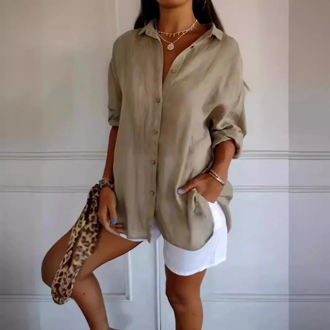 Stylish Women's Long Sleeve Pleated Shirt in various colours