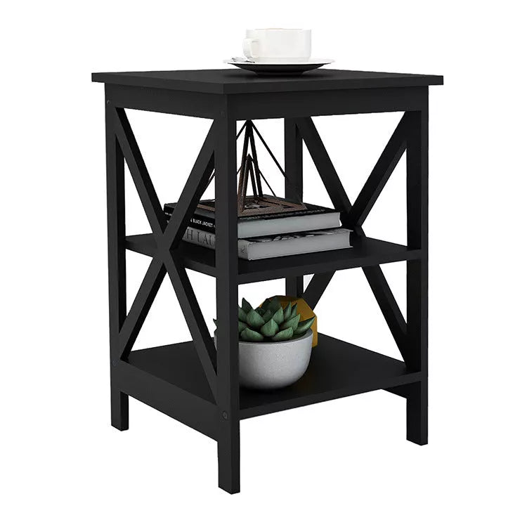 Black X-type three-layer partition storage side table with modern design