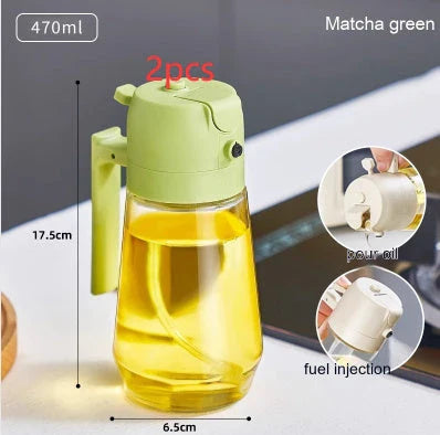 Premium 470mL glass oil sprayer with dual mist and pour functionality, ideal for cooking, baking, and grilling