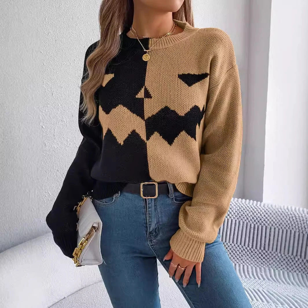 Spooky and stylish Halloween pullover sweater with ghost pattern design in various colors