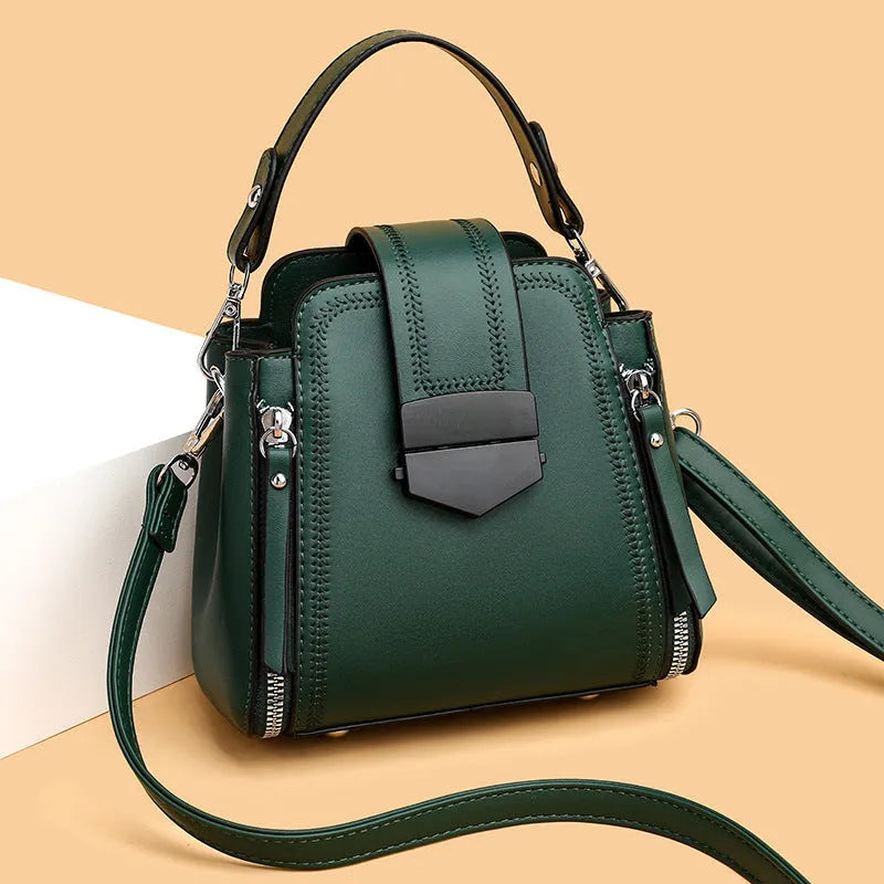 Small square vertical handbag in soft leather texture PU material with sewing thread detail