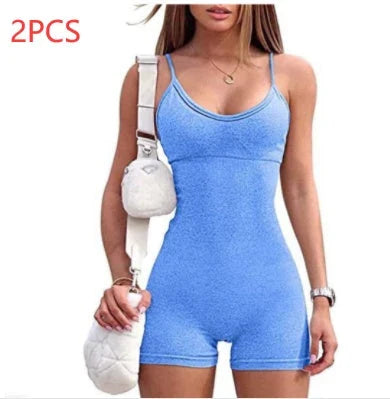 Stylish spaghetti strap workout jumpsuit for women in various vibrant colors