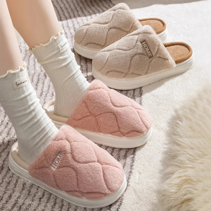 Cozy plush slippers with a soft, luxurious upper and durable PVC sole for comfortable indoor wear