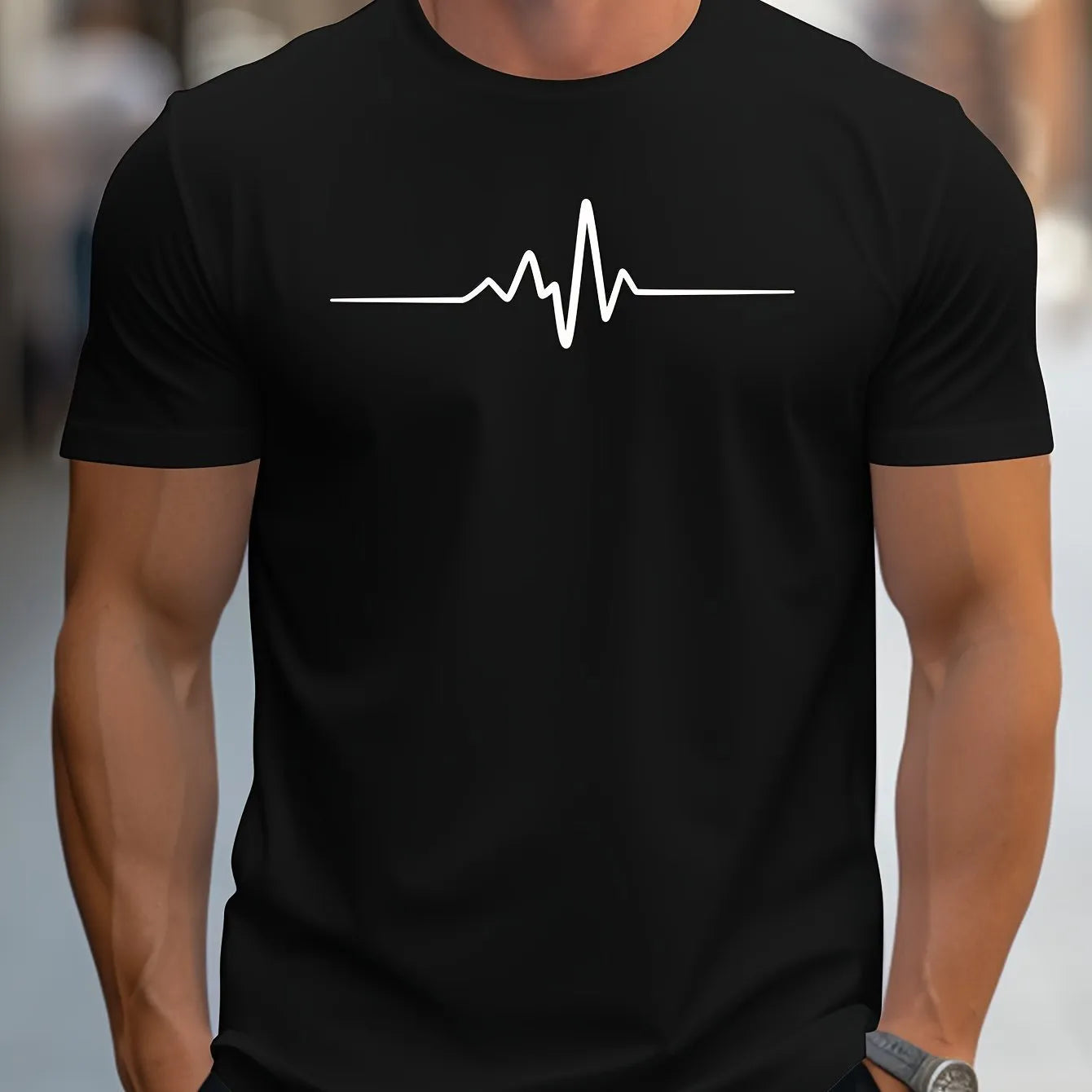 Men's loose fit short sleeve 3D print sports t-shirt in a polyester blend fabric.