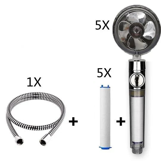A high-pressure handheld shower head with a turbo-charged water flow and a cotton filter for a luxurious, spa-like bathing experience.