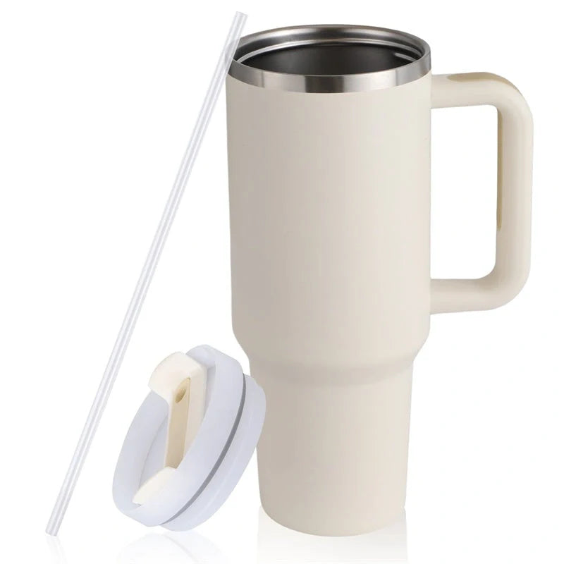 40oz stainless steel straw coffee mug with handle, ideal for travel