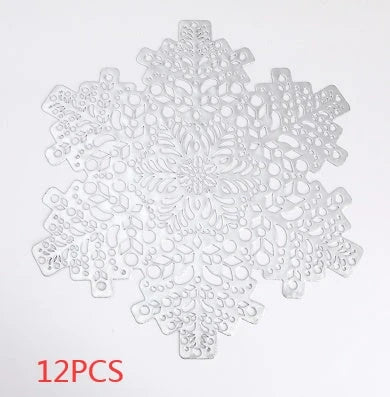 Snowflake-patterned heat-resistant placemats in gold and silver colors, ideal for holiday table settings and decor