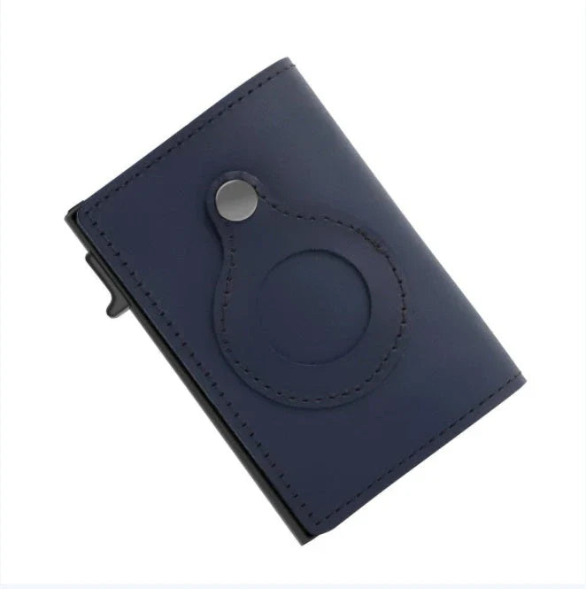 Premium leather wallet with built-in AirTag pocket and RFID blocking technology for secure everyday carry