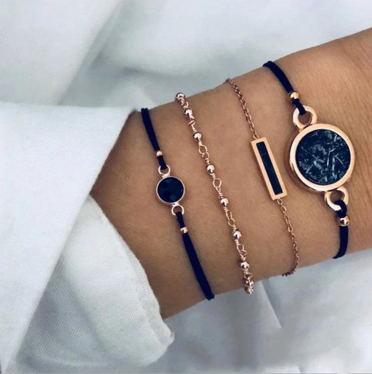 Handmade black turquoise geometric bracelet for women, elegant and modern design