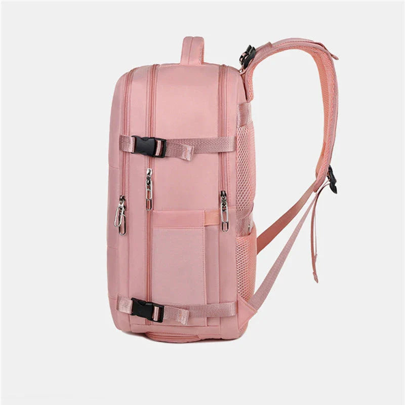 Versatile travel backpack for women with large capacity, waterproof design, and organized interior compartments