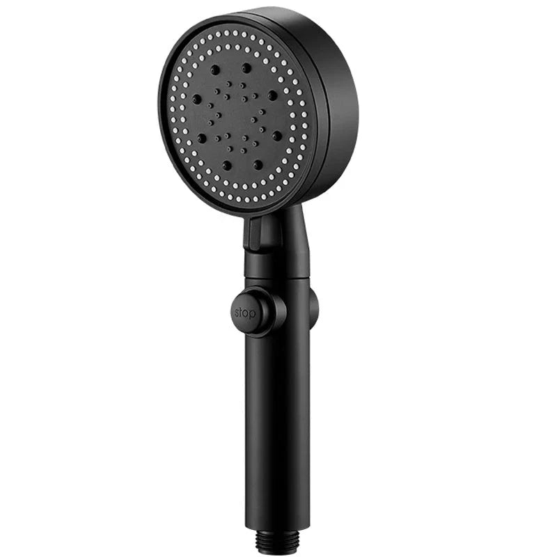 Premium 5-speed pressurized shower head with large water output, ABS construction, and modern minimalist design