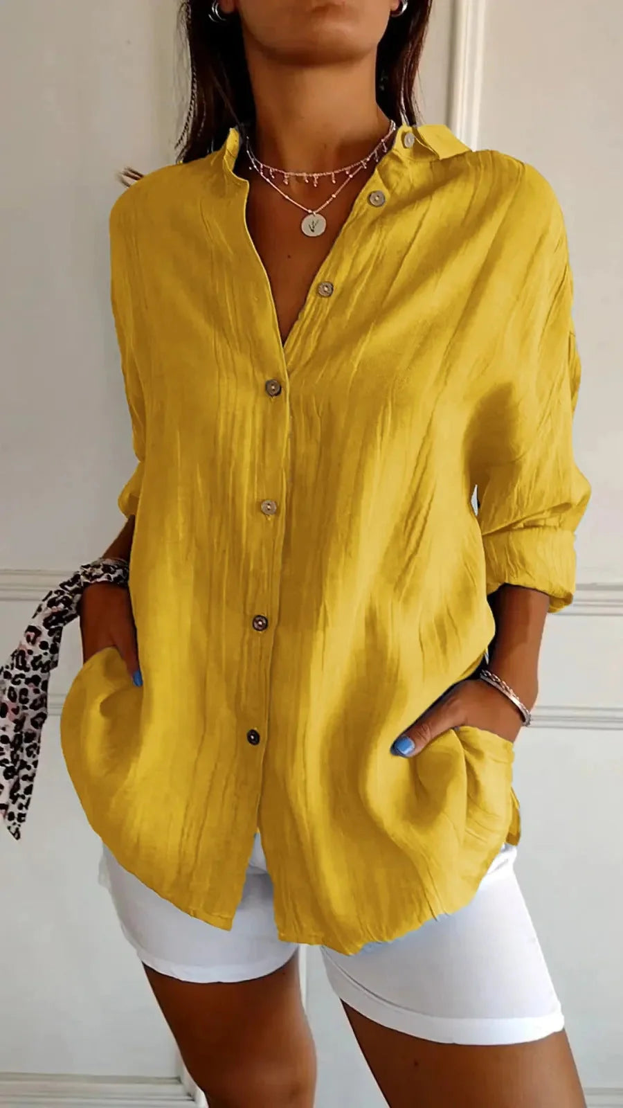 Stylish Women's Long Sleeve Pleated Shirt in various colours
