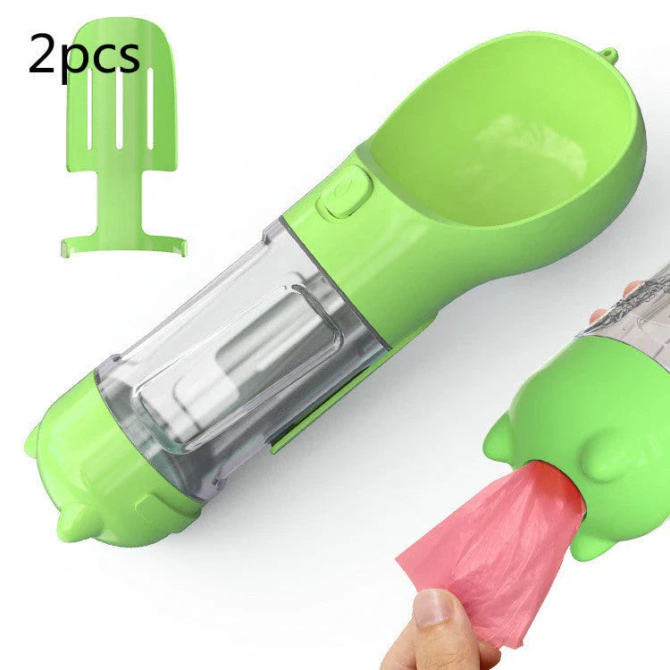 Multipurpose Pet Water Bottle with Feeding Bowl and Waste Bag Storage - Durable, Portable, and Convenient