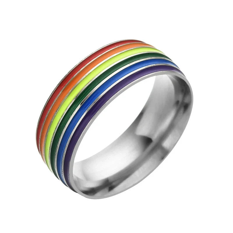 Bisexual pride stainless steel ring in geometric design, available in multiple styles and sizes