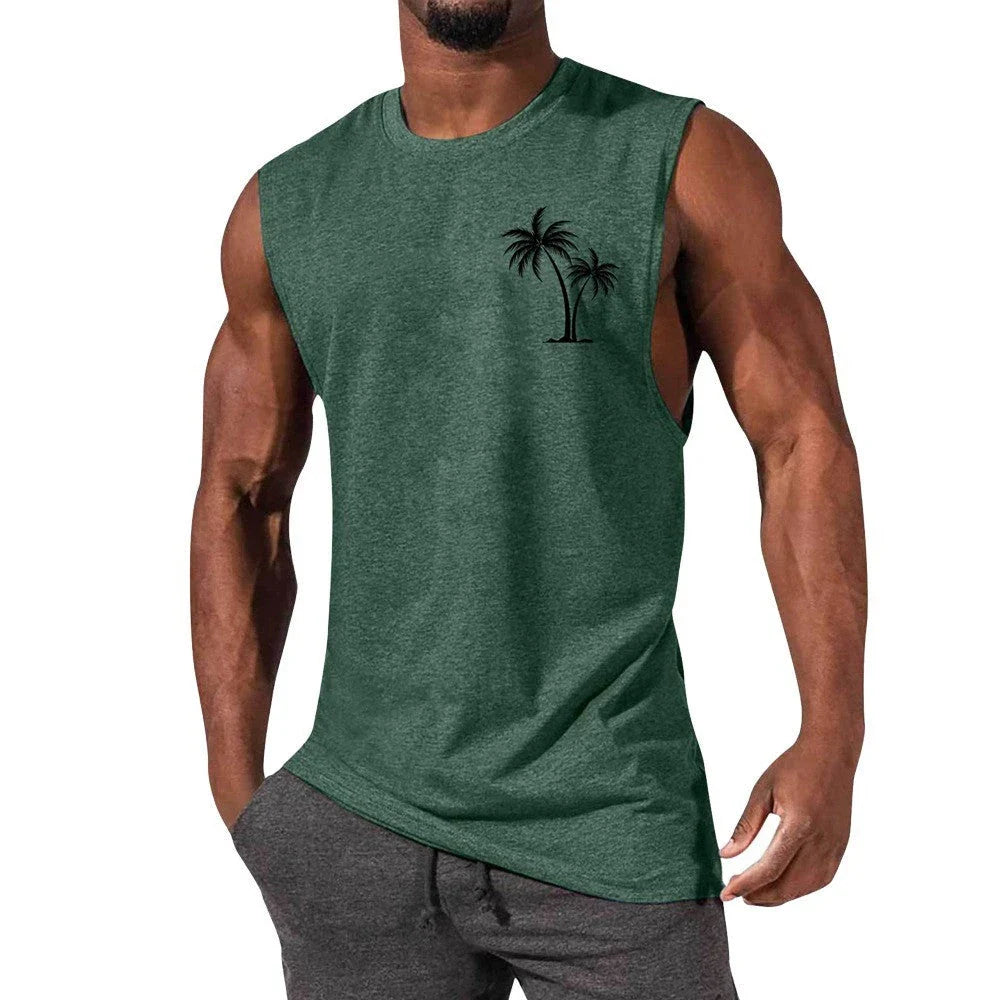 Coconut Tree Print Athletic Tank Top for Workout, Beach, and Casual Wear