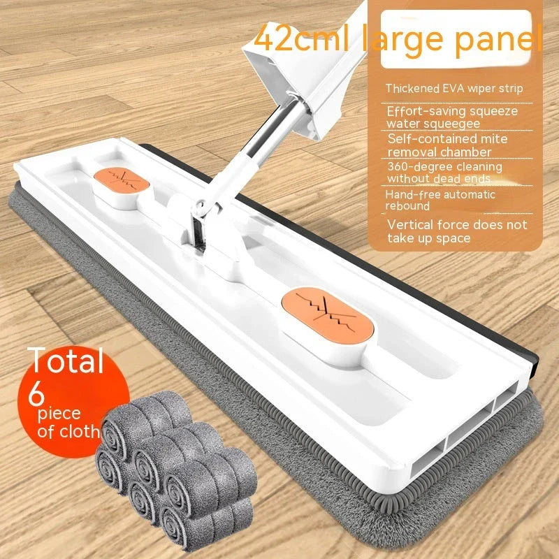 A premium 360° rotating flat mop with a stainless steel handle, suitable for cleaning various flooring types in homes.