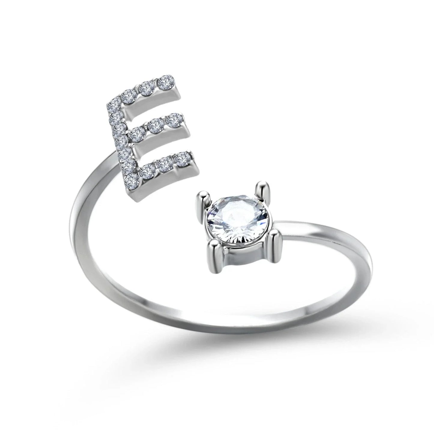 Personalized Initial Letter Crystal Ring with Adjustable Design in Gold, Silver, and Rose Gold Colors