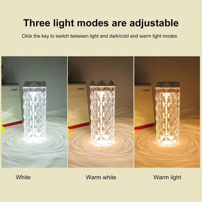 Crystal-like lamp humidifier with adjustable mist and lighting for a soothing, relaxing atmosphere