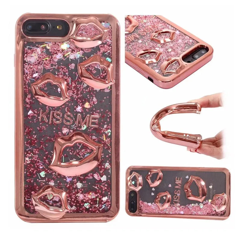 Huawei smartphone back cover with a raised 3D lips design in pink TPU material.