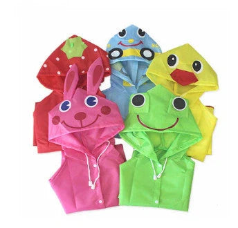 Children's rain coat made of Oxford cloth in various vibrant colours and whimsical patterns, perfect for keeping little ones dry and stylish in British weather