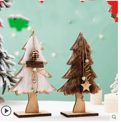 Wooden Christmas ornaments with luminous five-pointed star designs in various festive motifs, including snowmen and deer
