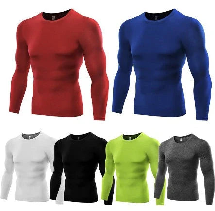 Men's Compression Long Sleeve Workout Tee in various colors and sizes
