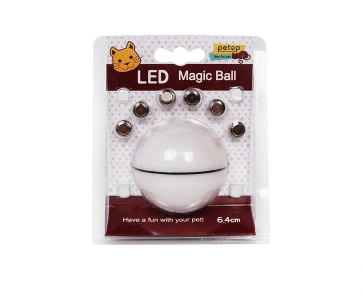 Robotic ball with LED lights and automatic 360-degree rotation, designed to captivate and entertain cats