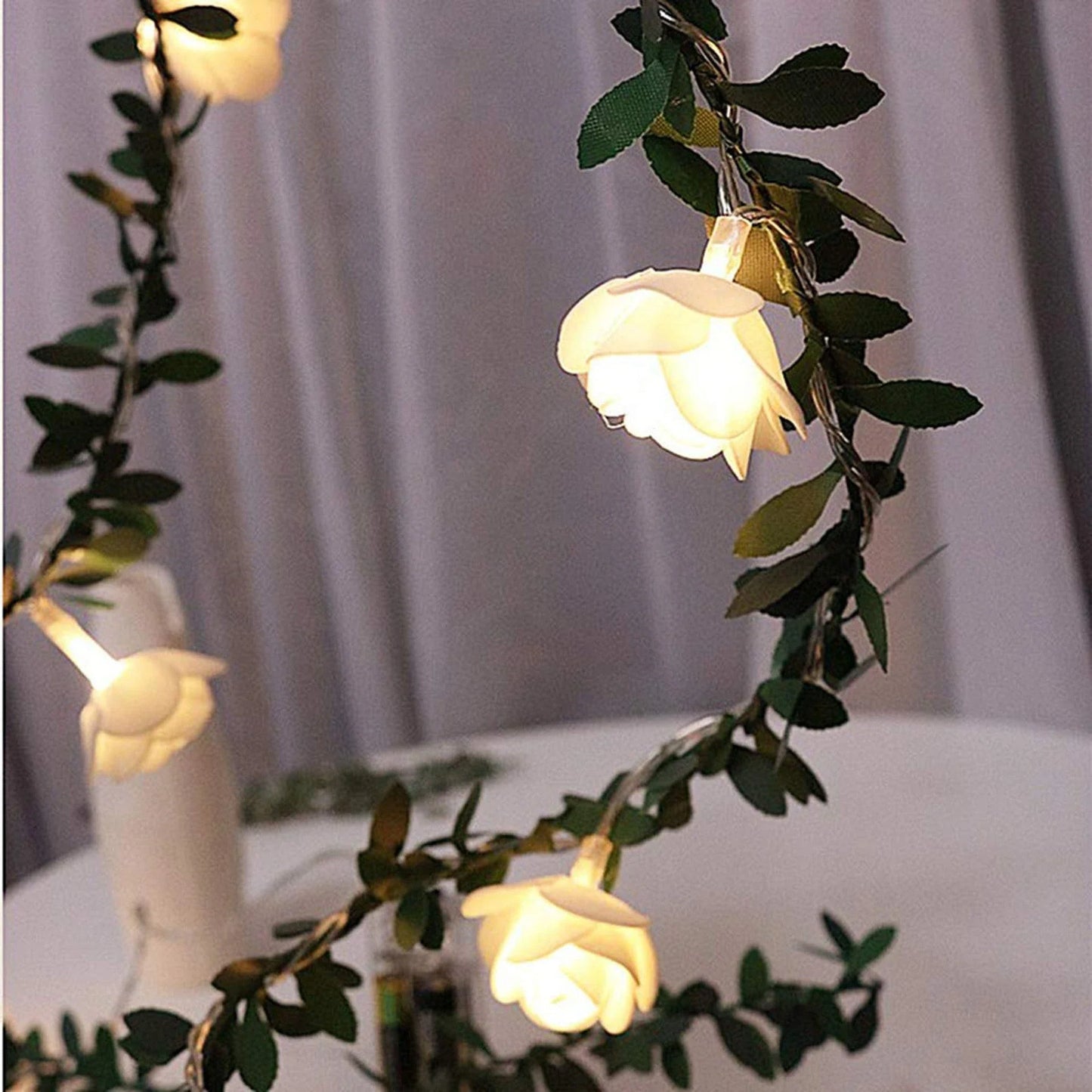 Rose Flower Vine String Lights with Warm White LED Bulbs for Cozy Home Decor