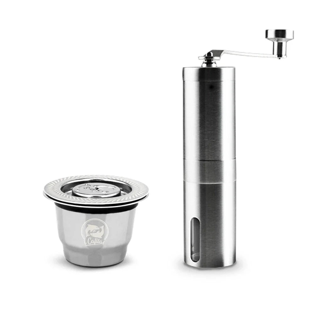 Premium stainless steel coffee capsule shells with a sleek square design, perfect for home, office, and cafe use.